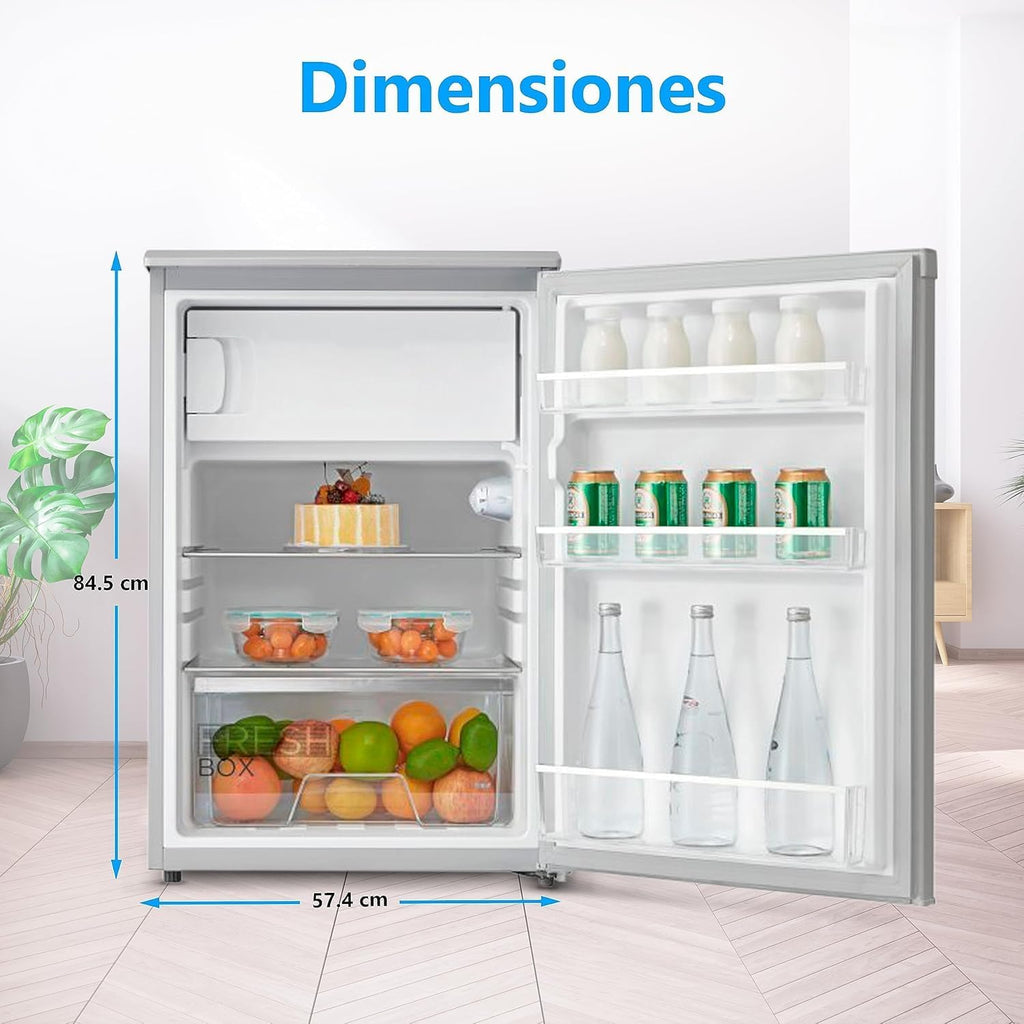 Midea Nevera pequeña 113L con Congelador - Mini frigorífico pequeño para la Habitación/Caravana/Camping - Mini Bar Bajo Consumo - Frigorifico Bajo Encimera Silencioso 39dB + Congelador -16º/-24º