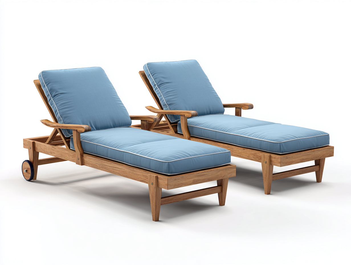 Tumbonas de jardín madera maciza 200x65x85 cm - marrón y azul - respaldo ajustable diseño moderno para exterior
