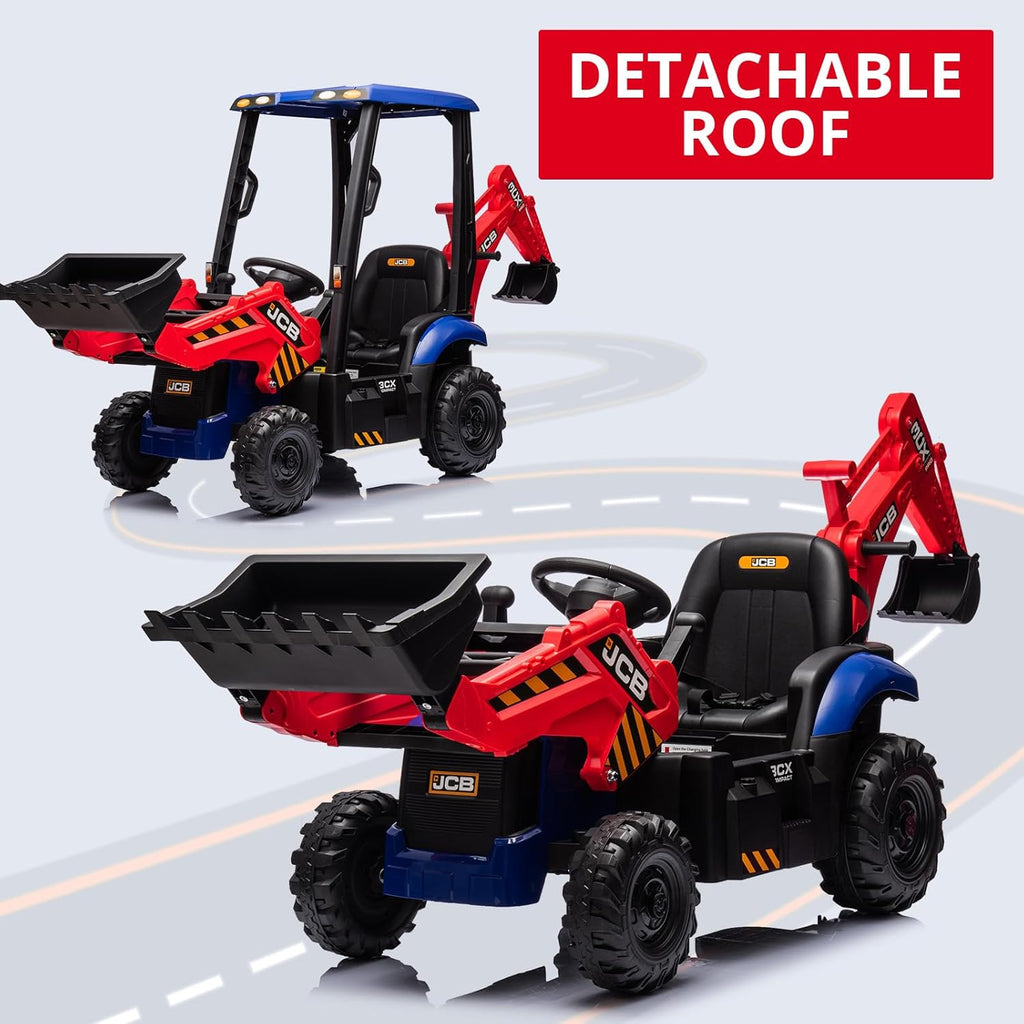 Tractor Eléctrico Infantil 4 En 1 De 12 V Con Excavadora/Buldózer/Techo Desmontable - Control Remoto Parental De 2.4 G, Bocina y Velocidad Ajustable (2-4 Km/h) - Juguete Seguro Para Niños De 3 Años En