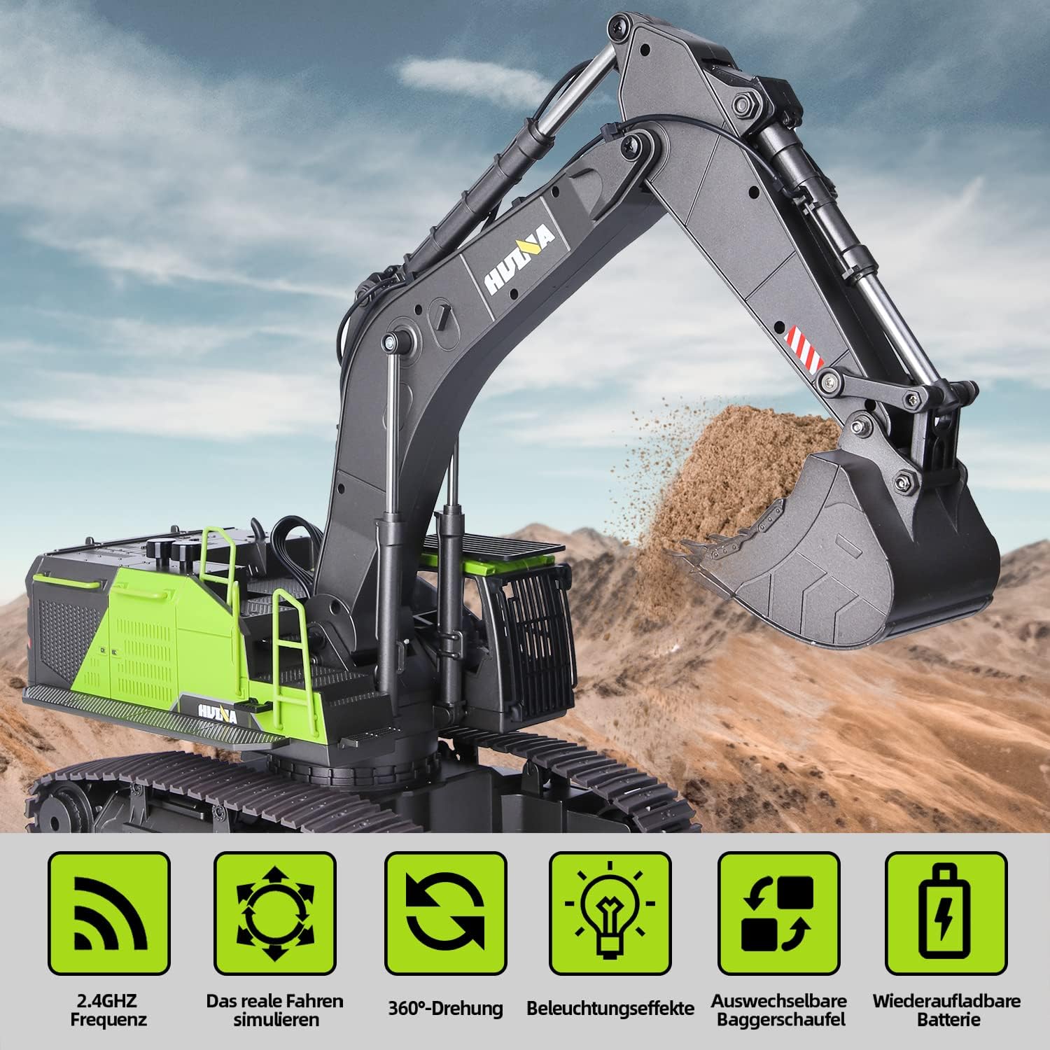 1:14 Excavadora Juguete Grande, 22 Canales Escavadoras Juguetes con todas las funciones, Excavadora Teledirigido RC +2 Baterías+3 Accesorios, Juguetes RC Pala, Gruas de Juguetes Niño 4 6 8 10 14+ Años