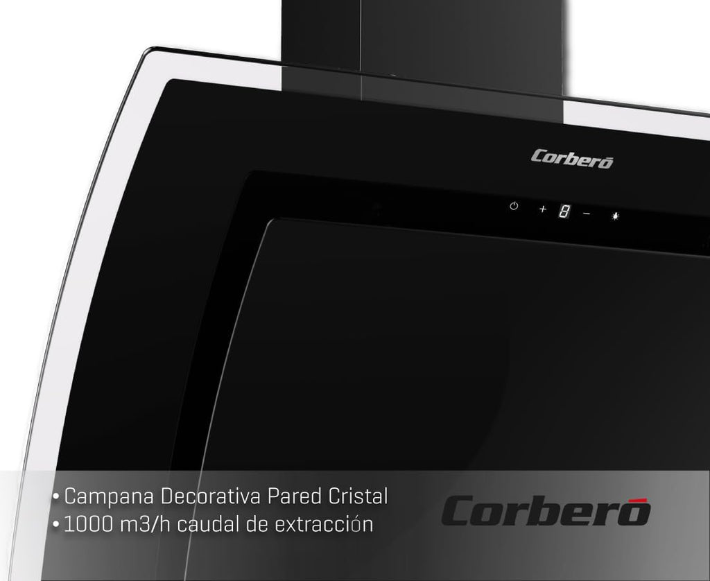 Corberó - Campana Decorativa | NYASA9000B | 90 cm | 3 Velocidades, Control Touch, Caudal 1000 m3/h | Cristal Negro