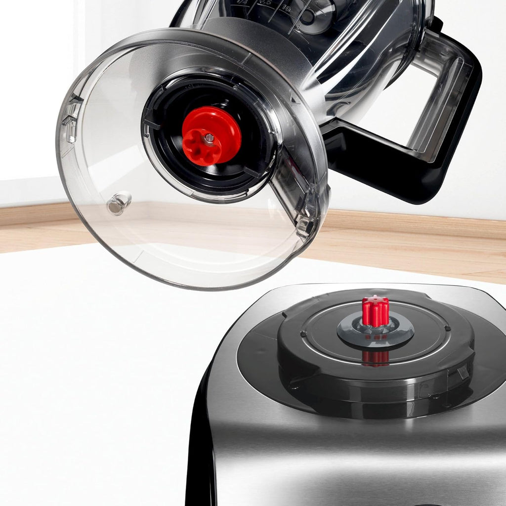 Bosch MultiTalent 8, Robot kuchenny z tarczą do frytek i młynkiem do ziaren, 1250 W, duża misa 3,9 l, mikser 1,5 l, wyciskarka do cytrusów, wyświetlacz LED, MC812M844, biały, szczotkowana stal