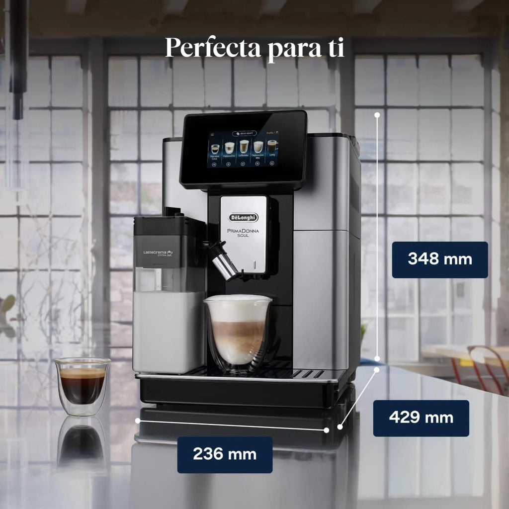 De'Longhi Perfetto Primadonna Soul ECAM612.55.SB Superautomatic Coffee and Cappuccino Coffee Maker with LatteCreme Milk System, Bean to Cup Technology, 18 Beverages, App Control