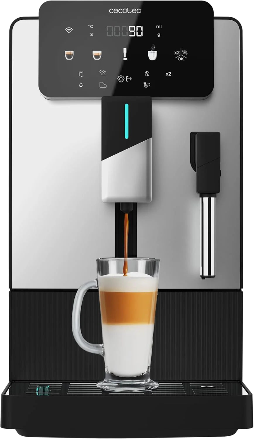 Cecotec Cremmaet Latte Touch Superautomatic Coffee Maker, 19 Bars, Thermoblock, 12 Beverages, 4 Profiles, Water 1.1L and 400 ml Milk, TFT Screen, Conical Grinder, Automatic Cleaning, Adjustable Height