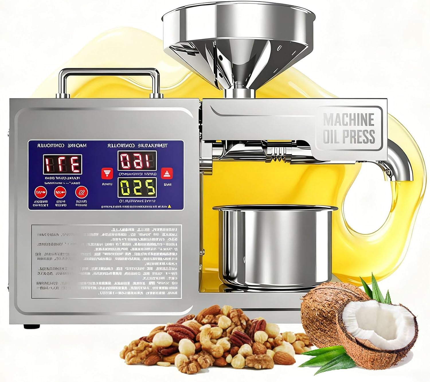 Prensa Aceite Oliva Automática De 820W, Maquina Cortar Aceitunas En Frío Y Caliente para El Hogar, Extractor De Aceite Eléctrico para Aceitunas, Cacahuetes, Sésamo, Soja Y Nueces