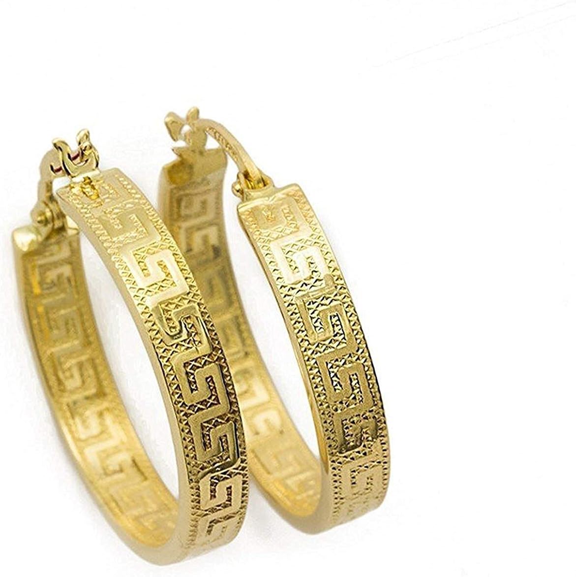 Pequeños pendientes de aro con llave griega de oro amarillo de 18 quilates/750 diamantados (2 x 14 mm Ø) - PRI37A