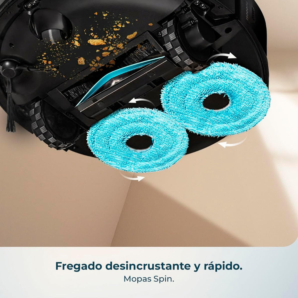 Cecotec Robot Aspirador y Friegasuelos con Base de Autovaciado y App Conga X50 X-Treme. Navegación Láser, Mapeo Interactivo, 15000Pa, Autonomía 240mins, Mopas Elevables, Base con 3 Depósitos