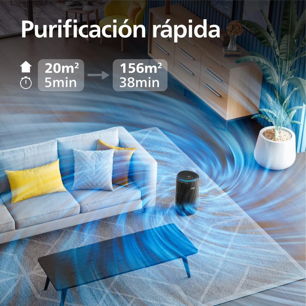 Purificador de aire Serie 4200, HEPA NanoProtect + doble filtro de carbón activo, CADR 600m³/h para 156m², ultra silencioso, inteligente y de bajo consumo (AC4221/11)
