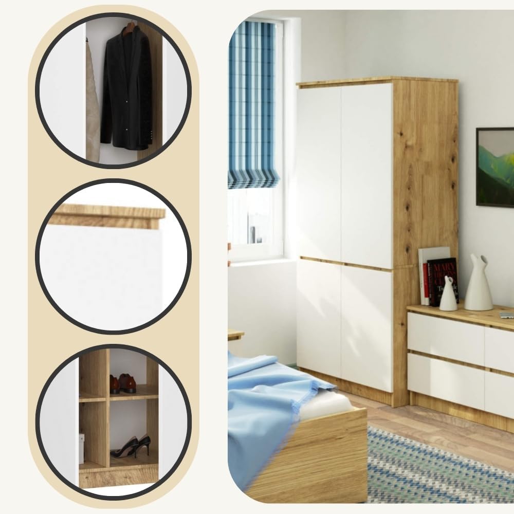 Armario AKORD S90 Roble Artisan 90 cm 4 puertas frente en color Blanco 90x51x180 cm