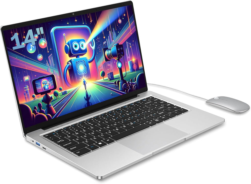 PC Portátil 14 Pulgadas Celeron N4000 (hasta 2.6 GHz) , Computadora Portátil 6GB RAM 128GB SSD, Ordenador portátil W11 Pro Soporte WiFi, Bluetooth, USB 3.0 Mini HDMI, Estudiante/Oficina Laptop.