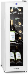 KLARSTEIN Vinoteca para Vinos de 32L Nevera Vino Una Zona, Botellas Vino, Proseco y Cervezas, Vinoteca Pequeña Puerta Cristal para Interior y Exterior, Nevera para Vinos Capacidad 12 Botellas