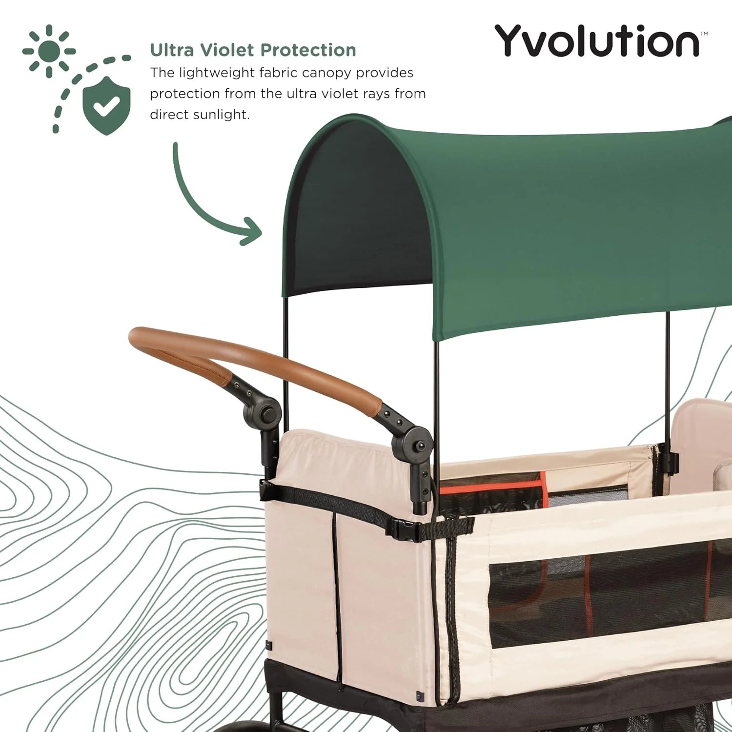 Yvolution Easy Folding and Storage Wagon with Awning - Folding Wagon for Kids, Cargo and Garden, Side Opening Cart for 2 Kids, Adjustable Push and Pull Handle, Front Door with