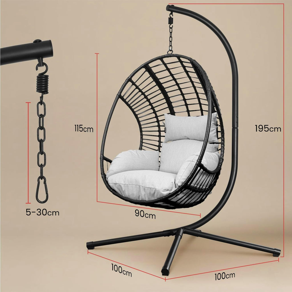 Swoods XXL Silla Colgante de Jardín - para Interior y Exterior - Silla Colgante con Base - Incluye Cojines - Resistente a la Intemperie - Carga máxima 150 kg