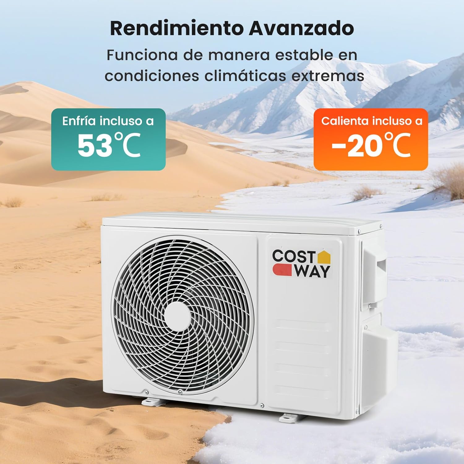 COSTWAY Aire Acondicionado Split, 2,6 kW, Aire Acondicionado con Calefacción con Bomba de Calor,Refrigerante: R32, Calefactor y Refrigerador con Kit de Instalación para Habitación hasta 70m³ (9000BTU)