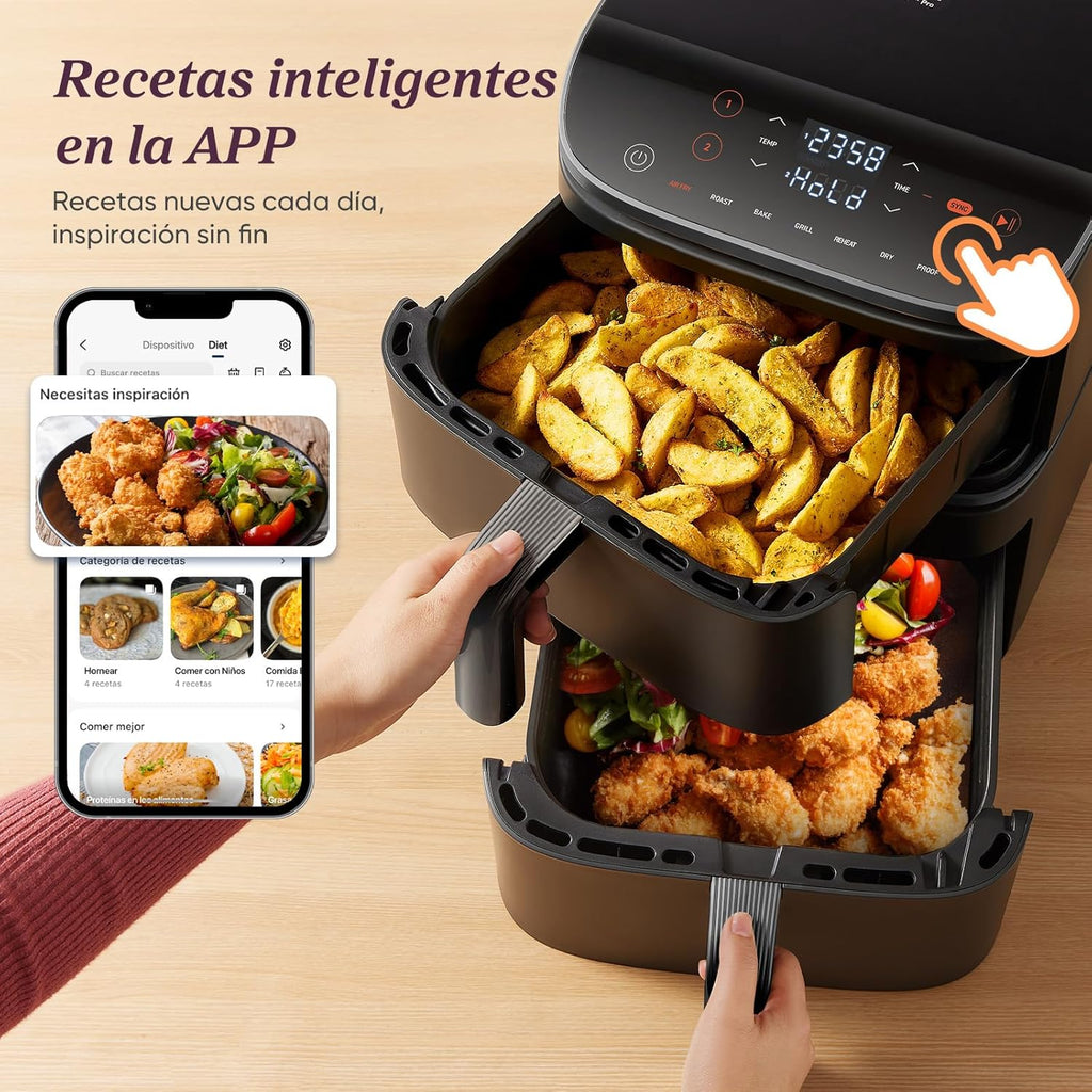 Cosori Turbo Tower Freidora de Aire10,8L con Cesta Verticales, Cocción en 3 Niveles que Ahorra Espacio, 2630 W, 6 funciones, 2 DC Motores, Más de 50 Recetas Completas en Línea