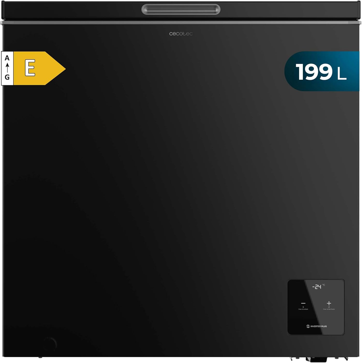 Cecotec Congelador Horizontal De 199 L Bolero Coolmarket Chest 199 Black E. Acabado En Negro, 83,5 cm De Alto, Compresor Inverter Plus Y Modo Fast Freezing