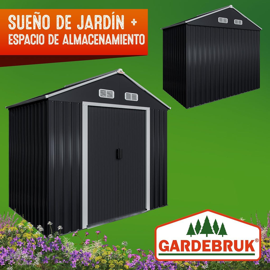 GARDEBRUK® Cobertizo de Jardín 2 m² 196x132x188cm Caseta Metálica Exterior 4m³ con Base Puerta Corrediza Antracita