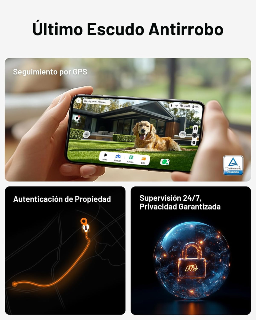 MAMMOTION YUKA 3000 Robot Cortacésped sin Cable Perimetral, NetRTK+Vision, sin Antena RTK, Mapeo Automático, Máx. 4000 m², Rec. 3000 m², con módulo 4G, Pendiente del 50%