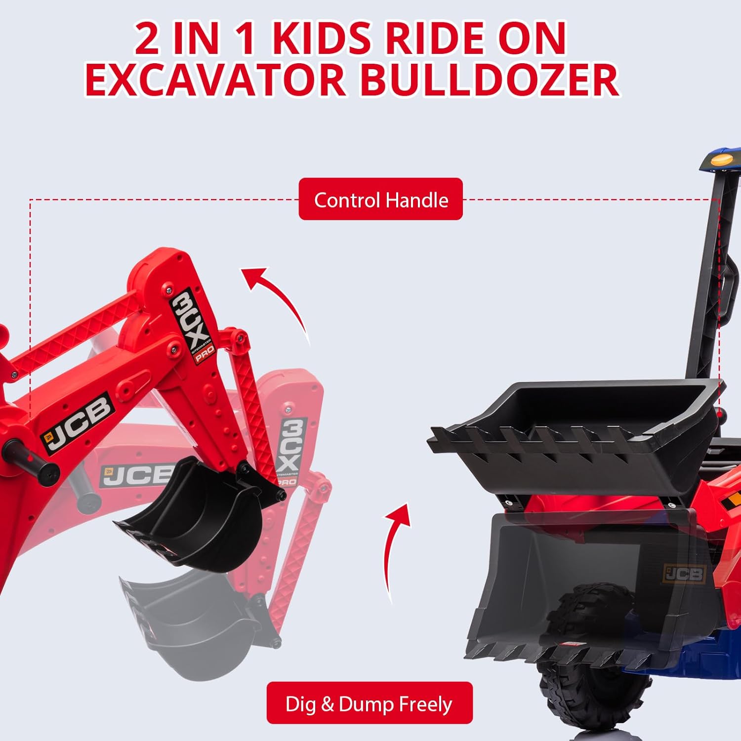Tractor Eléctrico Infantil 4 En 1 De 12 V Con Excavadora/Buldózer/Techo Desmontable - Control Remoto Parental De 2.4 G, Bocina y Velocidad Ajustable (2-4 Km/h) - Juguete Seguro Para Niños De 3 Años En