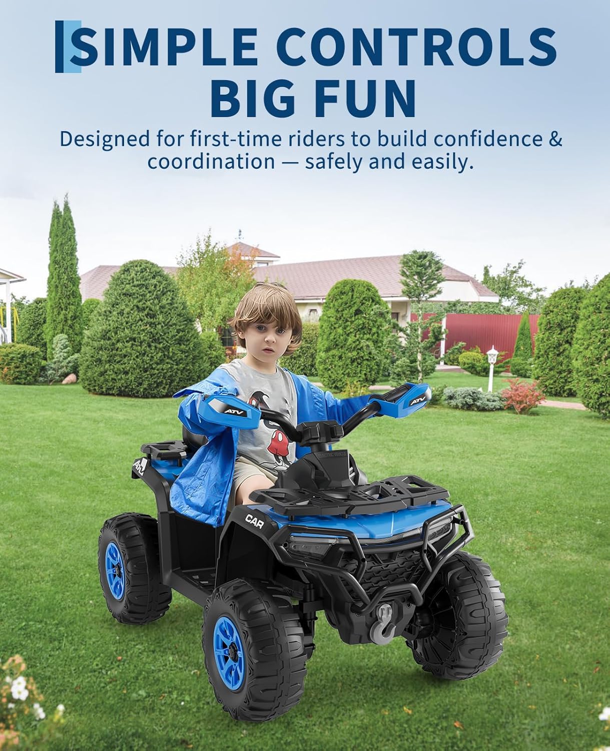 Garvee Quad Eléctrico Niño 12 V, Coche Eléctrico 4 Ruedas Todoterreno con 2 Motores, Mando a Distancia Parental, Suspensión, Faros LED, Música, Bluetooth, USB, Bandera Luminosa, a Partir de 3 años