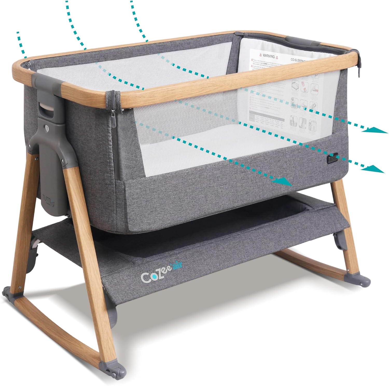 Tutti Bambini CoZee® Air Moses Basket and Baby Co-Sleeping Cot – Quick Folding – Transport Bag – Deluxe Breathable Mattress with 6 Heights – 0-6 Months (Walnut and Ecru)