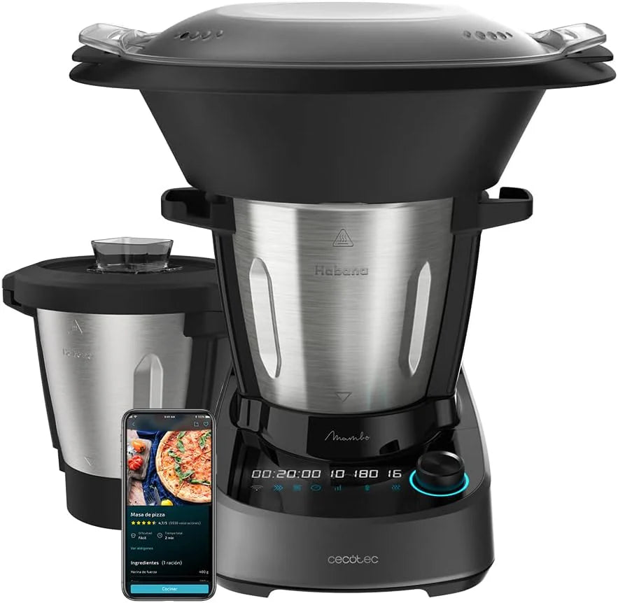 Cecotec Robot de Cocina Multifunción Mambo 11090, 1600 W, 37 Funciones, APP, Báscula y Jarra de 3,3 Litros de Acero inoxidable apta para Lavavajillas, Recetario y Accesorios