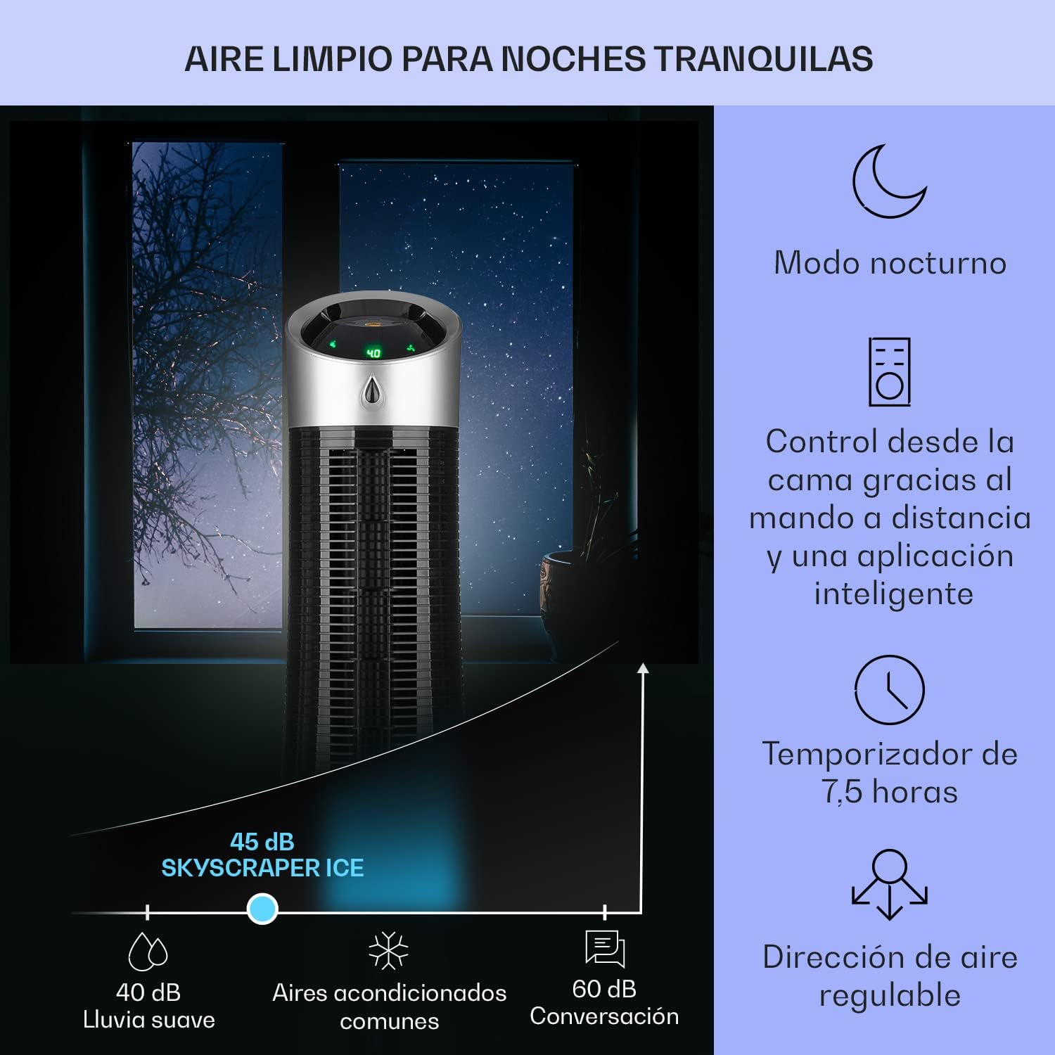 Klarstein Skyscraper Ice Smart Climatizador Evaporativo – 4 en 1: Ventilador, Enfriador, Purificador & Humidificador, 210 m³/h, Control App & Alexa, Depósito 6L, Oscilación, Ionizador, Negro