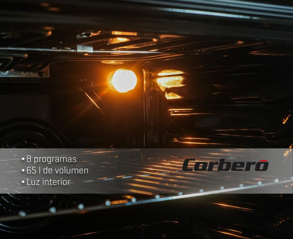 Corbero - Horno Multifunción Hidrolítico 65L | CCHM703W | Limpieza Hidrólisis | 8 Programas | (L)59.5 x (A)59.5x57.5 (H) cm | Luz Interior | Puerta Doble Cristal | 3000W Potencia | Blanco perfil inox
