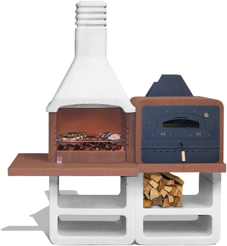 Sarom Portofino Barbacoa de jardín con chimenea y horno de acero inoxidable