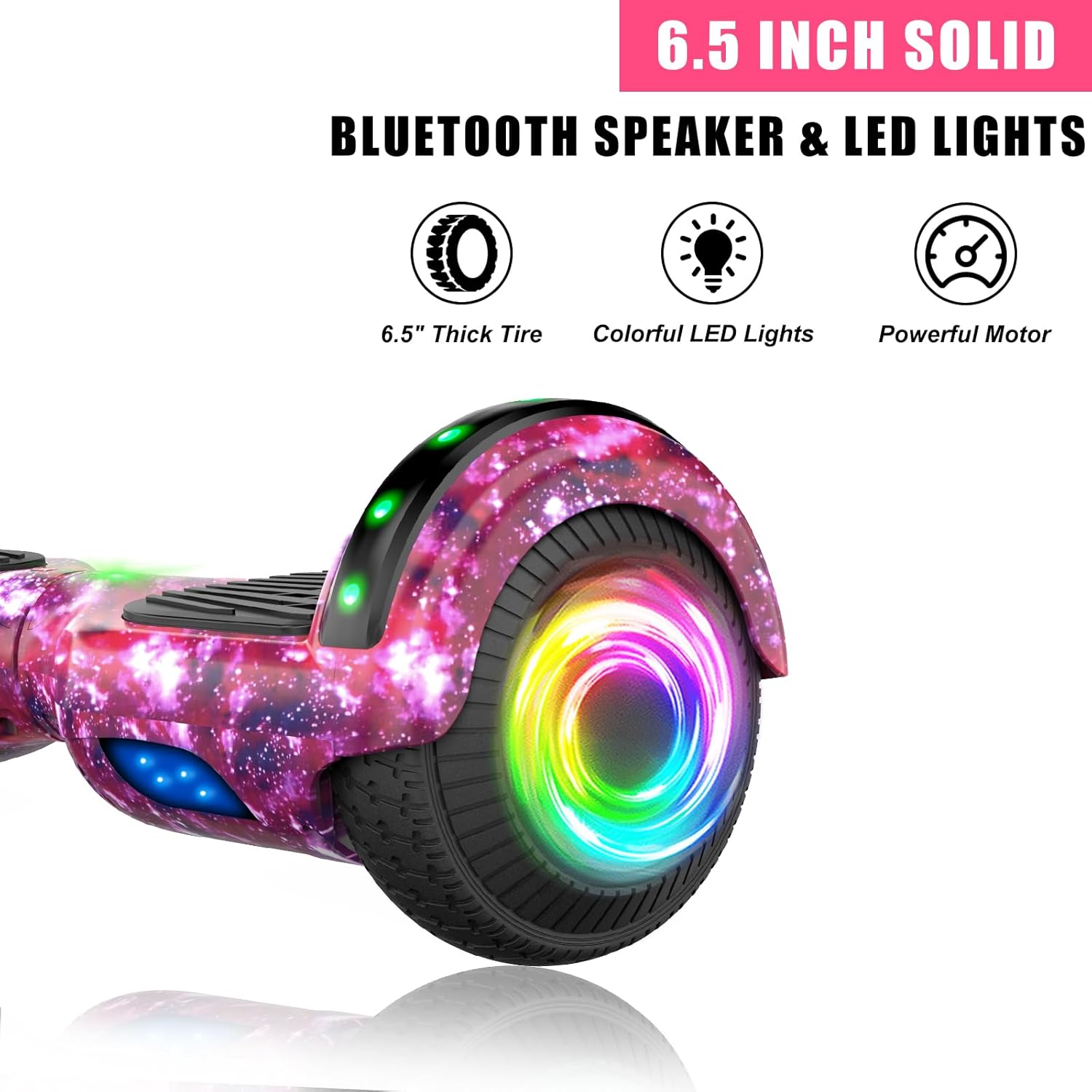 Hoverboard con asiento, tabla flotante autoequilibrada de 6,5" con altavoces Bluetooth y luces LED para niños y adultos