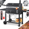 KESSER® Parilla de Carbón con Carrito Grill con Tapa, Ruedas, Mango de Acero Inoxidable | Barbacoa y Termómetro Carbón Grande BBQ Asador Camping, Terraza, Jardín XXL Gris