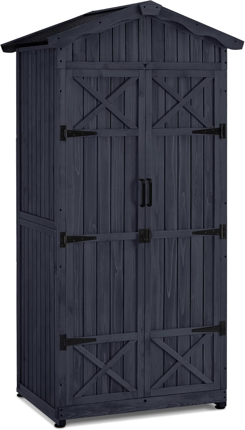 M MCombo Armario de jardín caseta de jardín de Madera Resistente a la Intemperie, Armario Exterior Impermeable con Suelo, para Uso Exterior balcón, 74×99×193 cm (Gris Antracita)