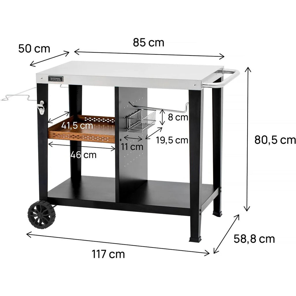 Carro De Servicio Para Barbacoa "gelia" 117 X 59 Cm - Acero Inoxidable - Negro