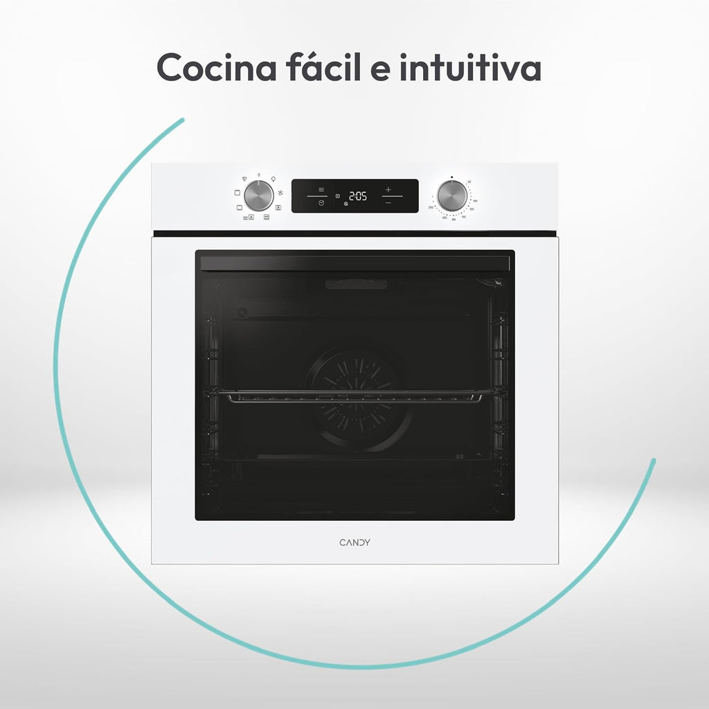 Candy Bake 600 CA6 N3T1HTW Horno Multifunción, 78L, Recetas a través de app hOn, 1 Bandeja y 1 Rejilla, Limpieza Hidrolítica, Convección + Ventilador, 9 Funciones, Ready UX, Blanco