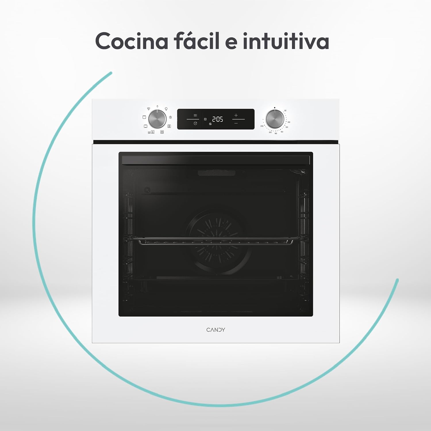 Candy Bake 600 CA6 N3T1HTW Horno Multifunción, 78L, Recetas a través de app hOn, 1 Bandeja y 1 Rejilla, Limpieza Hidrolítica, Convección + Ventilador, 9 Funciones, Ready UX, Blanco