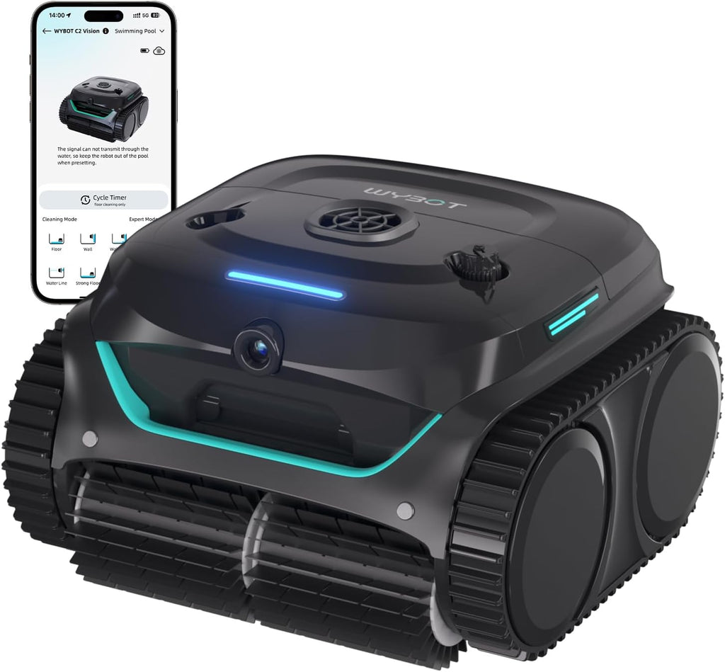 (Nowy model 2025) WYBOT C2 Vision-A bezprzewodowy basen z kamerą AI, 8 trybów, podwójny filtr, mocne ssanie, czyszczenie linii wodnej, robot basenowy ściany i dno