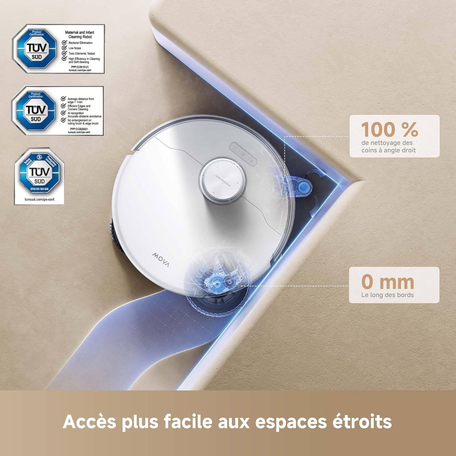 Mova P50Pro Ultra Robot Fregasuelos y Aspirador, 19.000 Pa Autovaciado y Autolimpieza con Agua Caliente a 75℃, Mopa Extensible, Navegación LDS+IA RGB, Evita Obstáculos, Deal para Pelo Mascota y Alfom