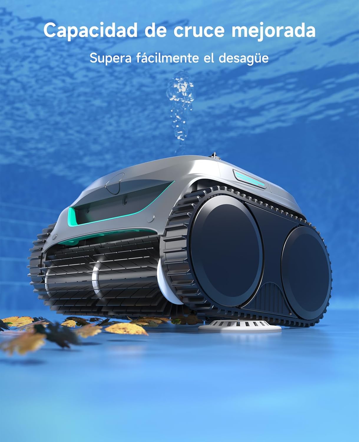 WYBOT C2 Limpiafondos Piscina, Robot Limpiafondos Piscina Inalámbrico 150㎡, Doble Filtración, 3 Motores, Succión Potente, Limpieza Paredes & Línea de Agua, 180 Min, App(Gris-Verde Gris)