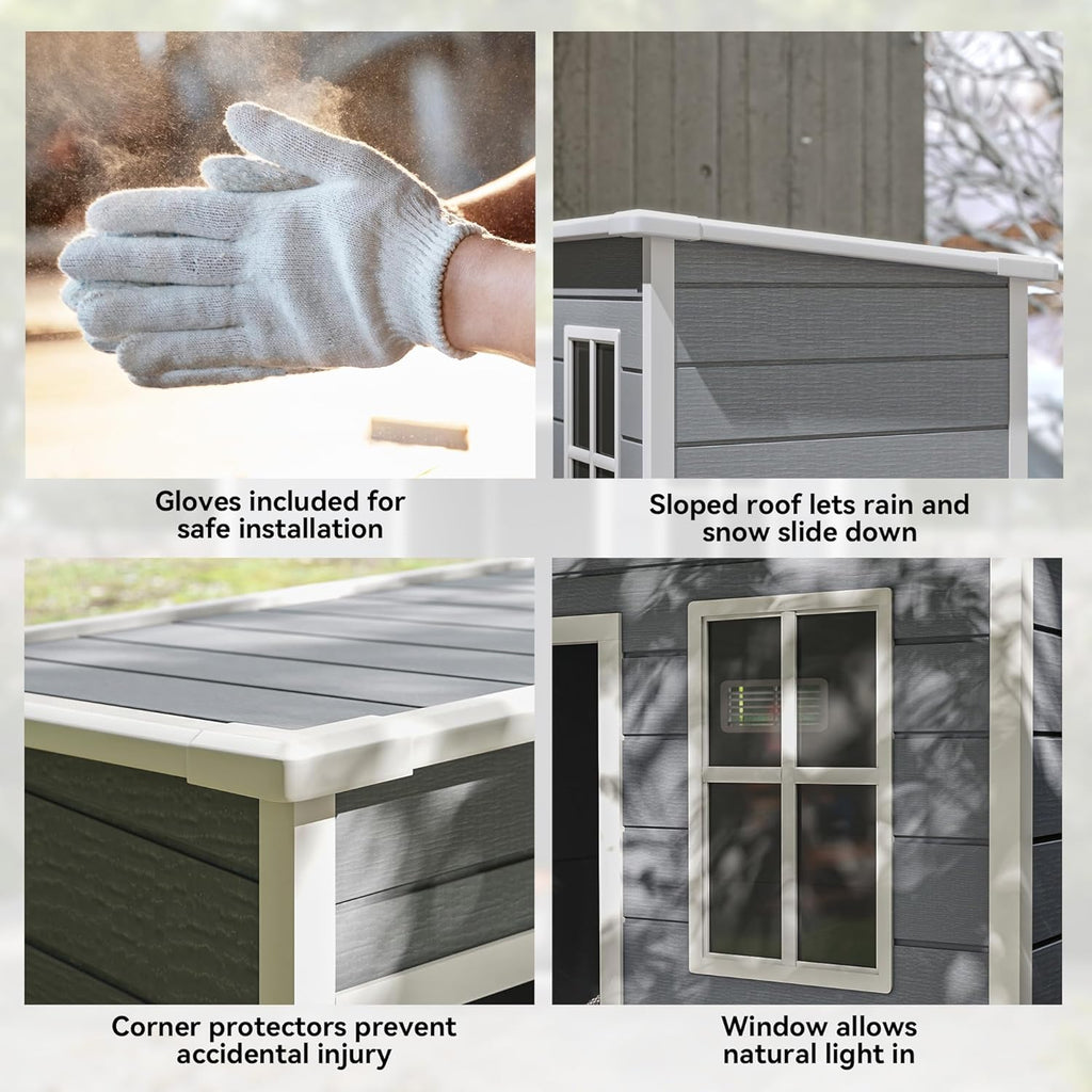 Outsunny Caseta de Jardín Exterior, 1,14 m², 151x92x193 cm, Cobertizo de Jardín Exterior con Suelo, Puerta Corredera, Ventana y Techo Inclinado, para Almacenamiento de Herramientas, Gris