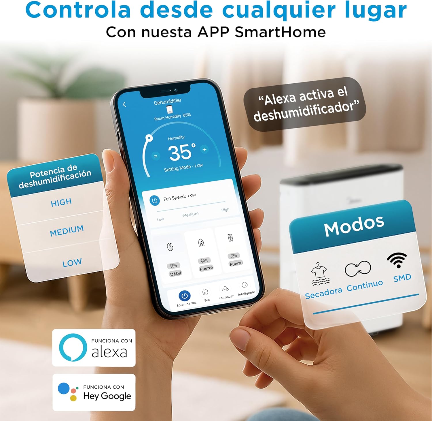 Midea Deshumidificador de Humedad 20L Silencioso | WiFi/App, Modo Secado de Ropa y Auto Antihumedad, Purificador Eléctrico Antibacterias, moho y Condensación | Ideal en habitaciones hasta 50m2/150m3