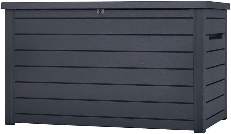 Keter Caja de cojín XXL Ontario, Grafito, 870 l de Capacidad, Dimensiones Exteriores: 147 x 83 x 86 cm, Caja de Almacenamiento Impermeable, para Exteriores