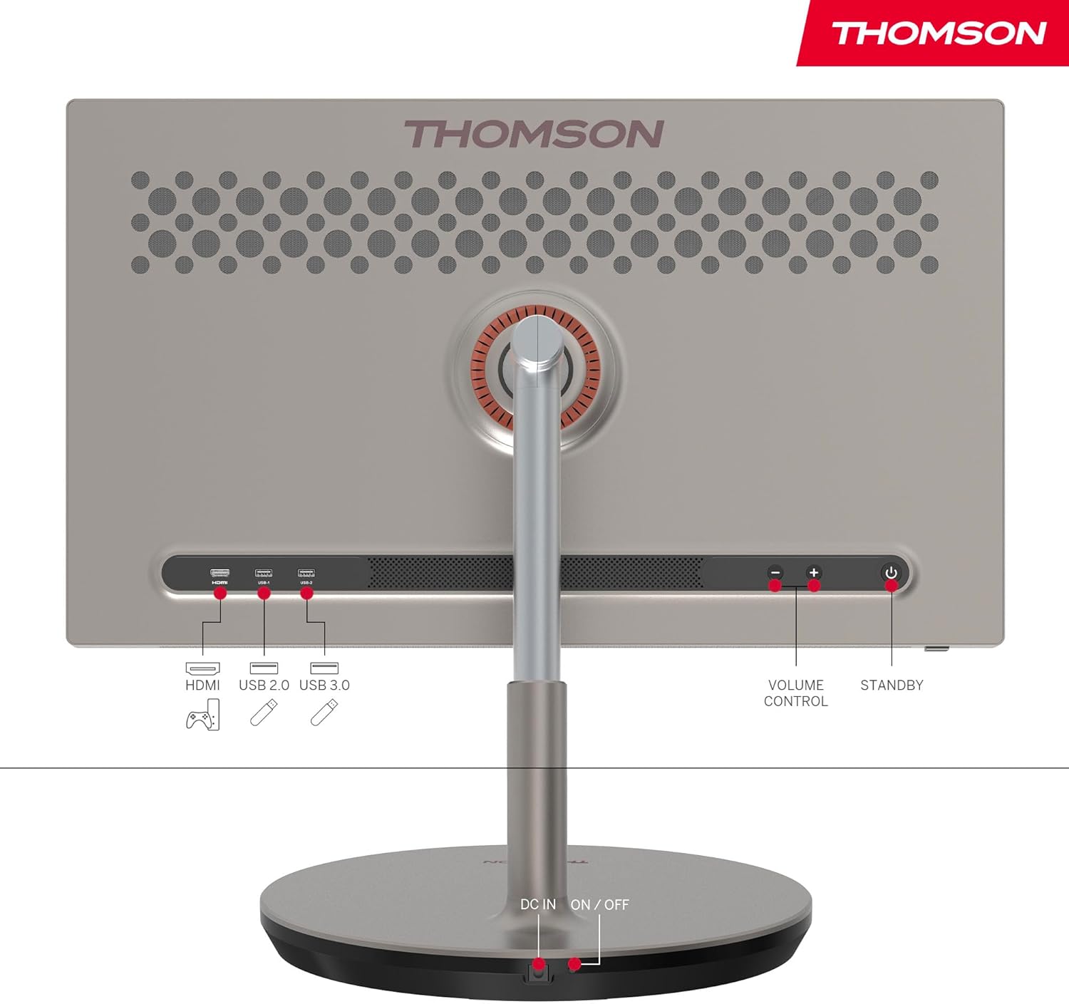 THOMSON 32 Pulgadas (81 cm) Go Plus, Android 4K UHD Portátil – Pantalla Táctil WiFi Bluetooth Control por Voz, Punto de Acceso, 4 Horas de Batería, Inclinable y Regulable en Altura