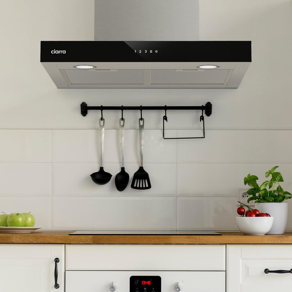 Ciarra CBCS6102 Campanas Extractora 60cm 650 m³/h - Control Táctil y Wifi - 4 Velocidades - Evacuación al Exterior y Recirculación Interna por Filtro de Carbón CBCF003 - Acero Inoxidable