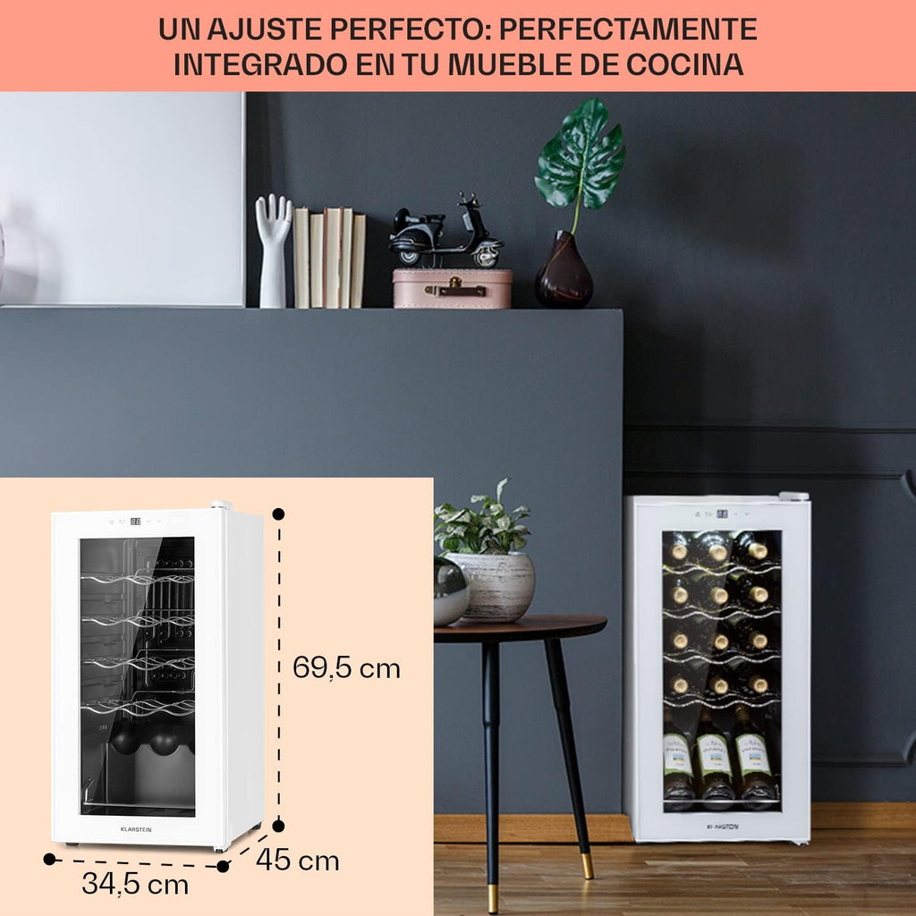 KLARSTEIN Vinoteca para Vinos de 44L Nevera Vino Una Zona, Botellas Vino, Proseco y Cervezas, Vinoteca Pequeña Puerta Cristal para Interior y Exterior, Nevera para Vinos Capacidad 15 Botellas