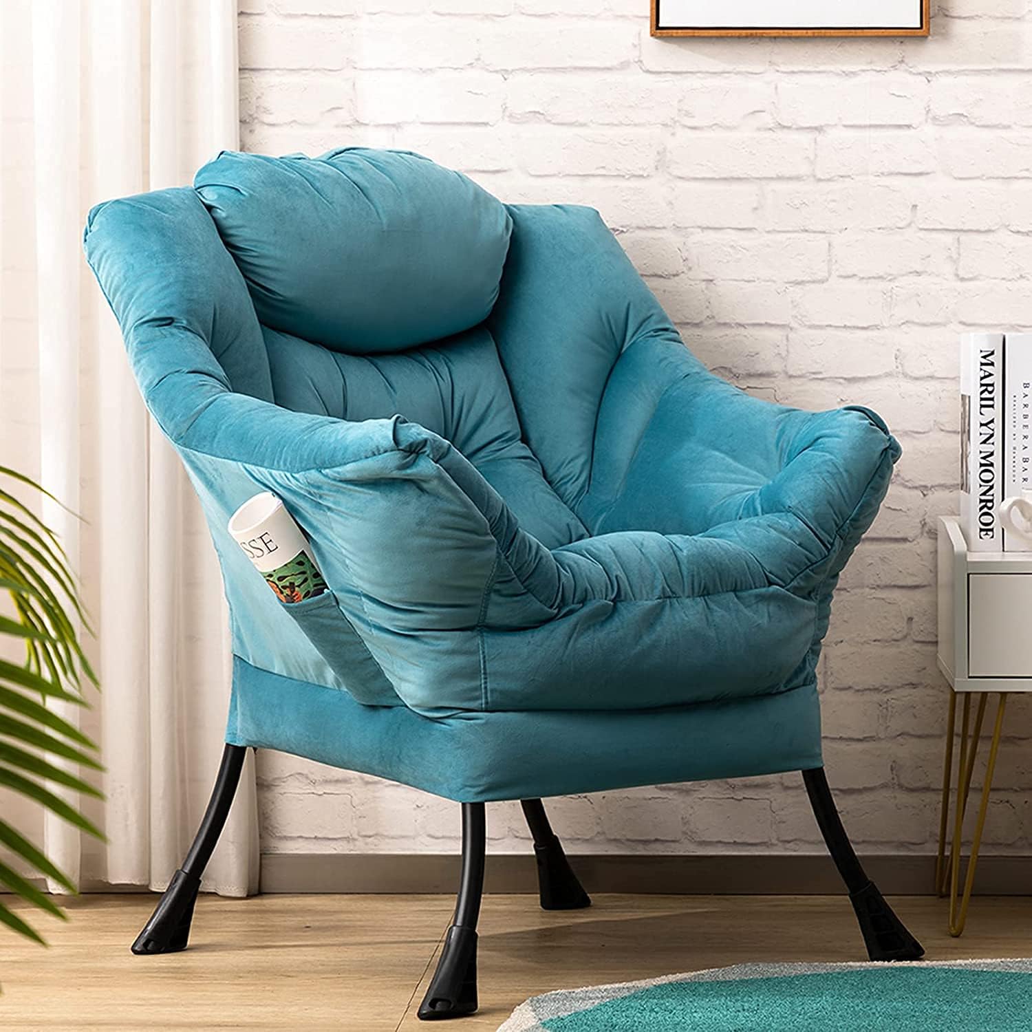 HollyHOME Poltrona, Relax Poltrona con Braccioli e Divano Pocket, Tessuto in Velluto, Leisure Sofa con Tessuto Moderno e Struttura in Acciaio, Blu Scuro