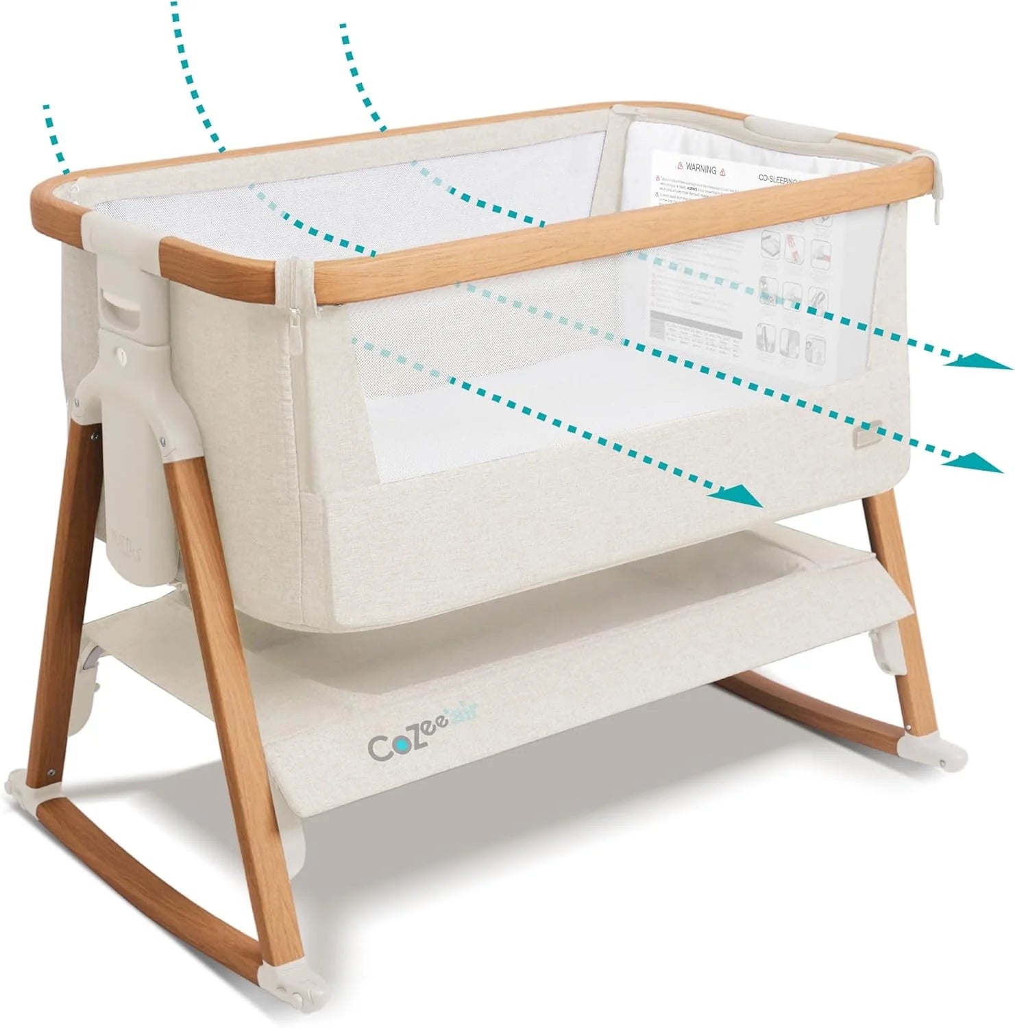 Tutti Bambini CoZee® Air Moses Basket and Baby Co-Sleeping Cot – Quick Folding – Transport Bag – Deluxe Breathable Mattress with 6 Heights – 0-6 Months (Walnut and Ecru)