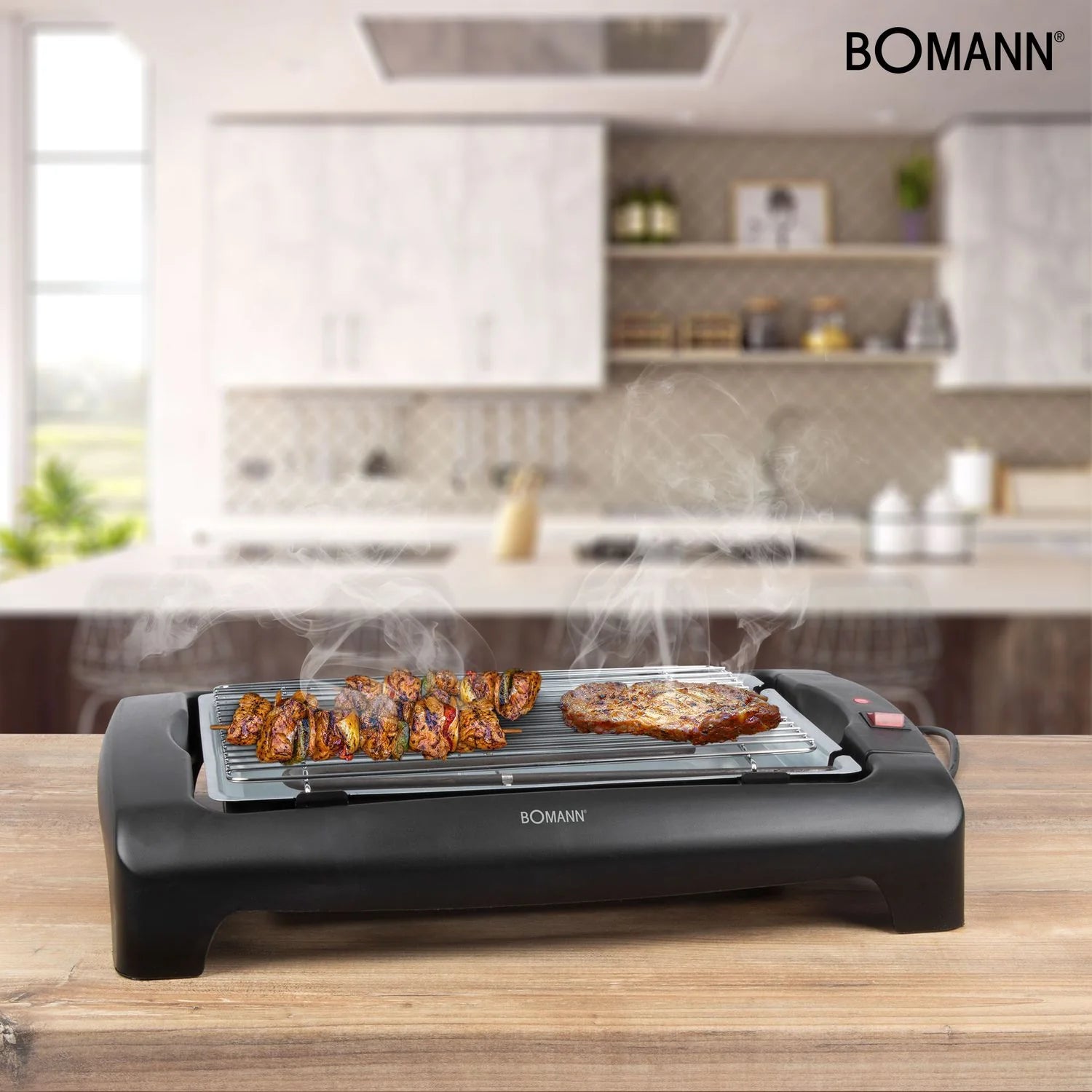 Bomann Bq 1240 - Barbacoa Eléctrica Con Parrilla Cromada De 35,5 X 24,5 Cm, 2000 W, Color Negro