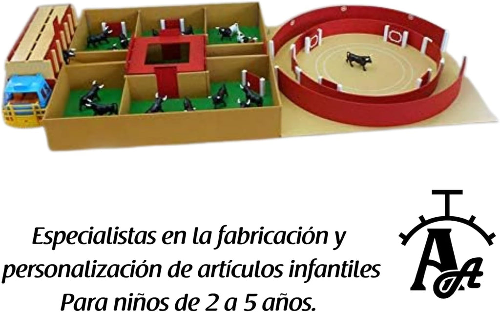 Conjunto de Camión, Toriles y Plaza de Toros - Juego Taurino para Niños +3 Años con 18 Toritos y 2 Mansos - Fabricado en España - Hecho a Mano - AMBIENTS ARTESANÍA TAURINA