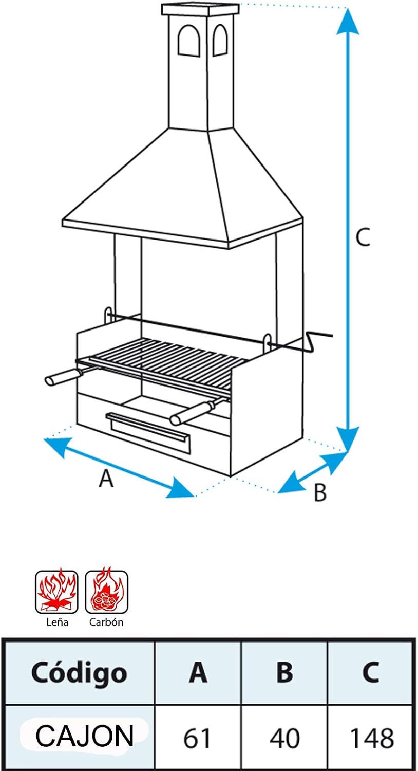 Imex El Zorro – Barbacoa Chimenea con Bandejas Metálicas | 61x40x217 cm | Acero Reforzado con Parrilla Inoxidable y Chimenea Evacuadora | Ideal para Jardines, Patios y Terrazas