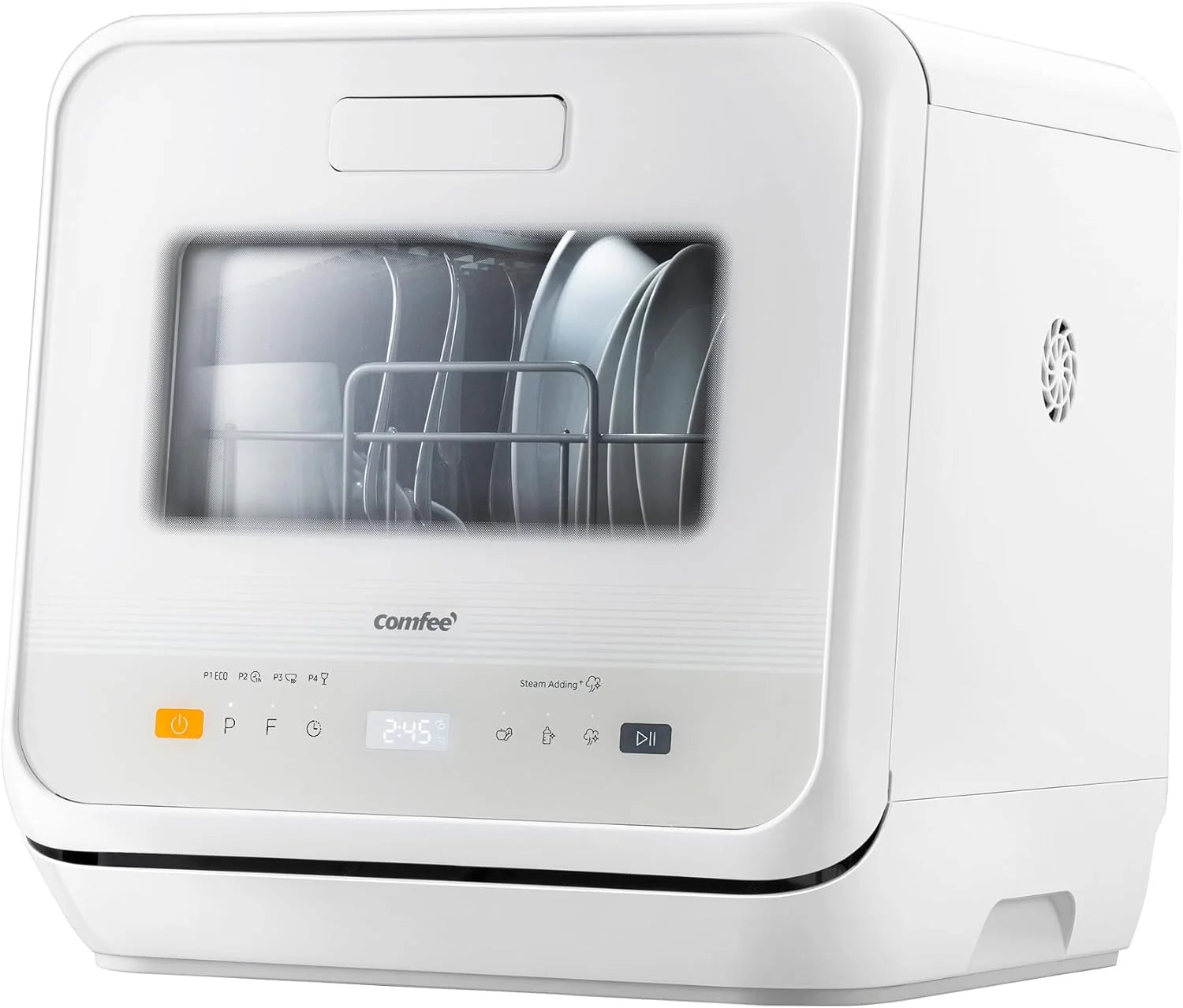 COMFEE Countertop Dishwasher, Mini Desktop Dishwasher with 6 Programs, Steam Wash, Baby Care and Fruit Wash, No Plumbing, Delayed Start, 72 Hours Storage, White